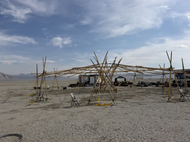 The frame up, the camp arriving along the back of the site.