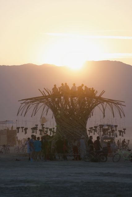 Sunset lands right behind them.